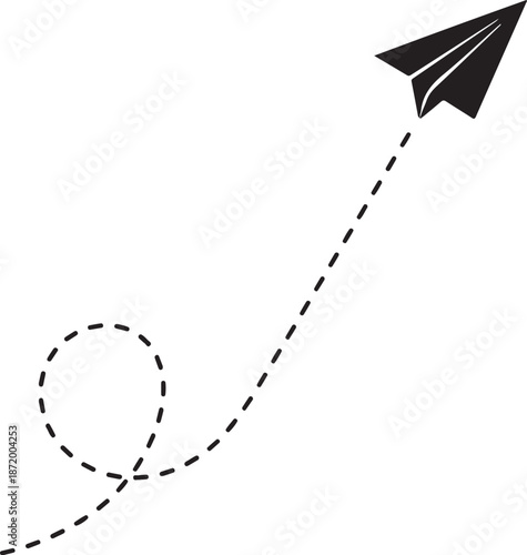 Minimalist Paper Plane Flying Path with Dotted Line and Loop Vector Icon