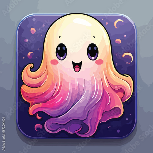 Charming Cartoon Ghost with Rosy Cheeks and a Sweet Smile.