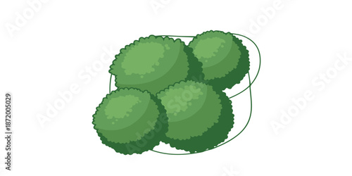 Top view tree plan illustration with clean circular canopy shapes, organized structure, and natural green tones with subtle shading