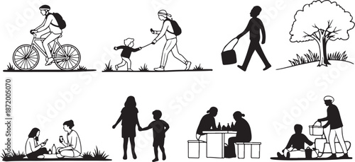 People engaging in various outdoor activities together happily