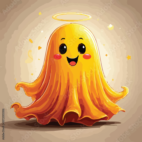 Adorable Golden Ghost with Halo - A Cheerful Cartoon Character.