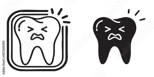 Toothache vector icon, suffering and dental pain symbol, outline and filled style, clean black line and solid design, minimal flat icon, isolated on transparent background, suitable for UI, web, app, 