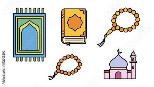 Modern Line Art Muslim Worship Element for Islamic Holiday and Ramadan