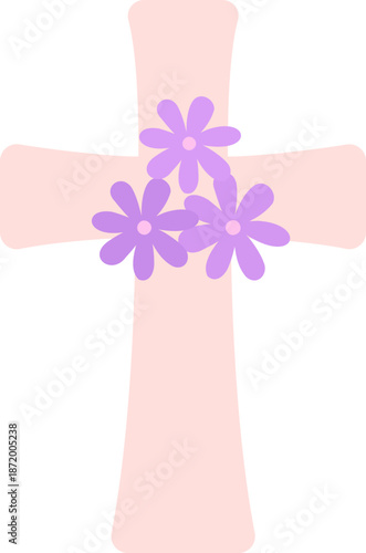 Floral Cross Easter Flat Vector Illustration.
Christian Cross with Flowers, Spring Religious Clip art  Design.
Transparent background. SVG file.