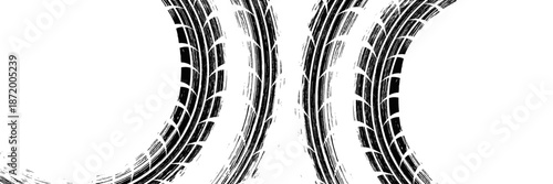 Tire track. Car, bike, motorcycle tyre mark with grunge effect isolated on white background. Wheel footprint on the road. Top view of rubber protector mark. background vector