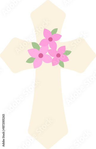 Floral Cross Easter Flat Vector Illustration.
Christian Cross with Flowers, Spring Religious Clip art  Design.
Transparent background. SVG file.