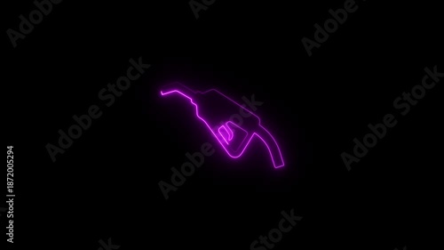 neon gas station icon animation,glowing neon gasoline pump nozzle icon isolated on black background, Fuel pump petrol station. oil pump nozzle icon animation, 4k video footage.