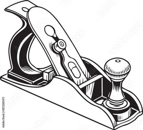 Classic Hand Plane Woodworking Tool Illustration Black and White Vector