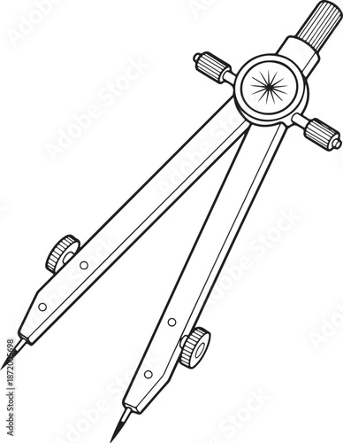 Precision Drawing Compass Tool Line Art Illustration - Geometry and Math