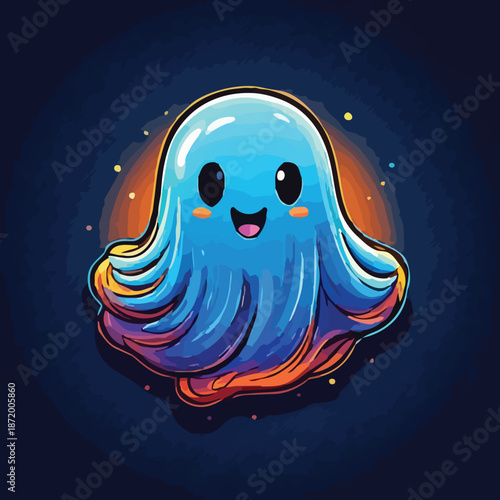 Cute Cartoon Ghost with a Friendly Smile and Playful Design.