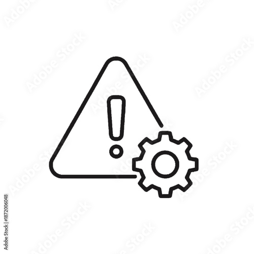 Warning icon symbolizing caution with a gear representing technical issues or system settings