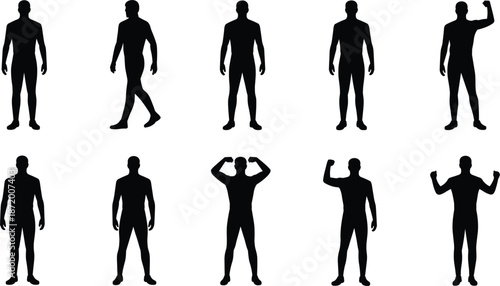 Collection Of Male Silhouettes In Various Poses On White Background person human