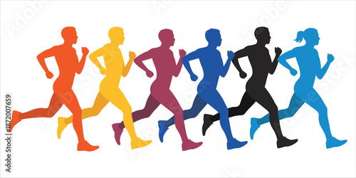 Diverse Group of Runners in Vibrant Colors untitled illustration