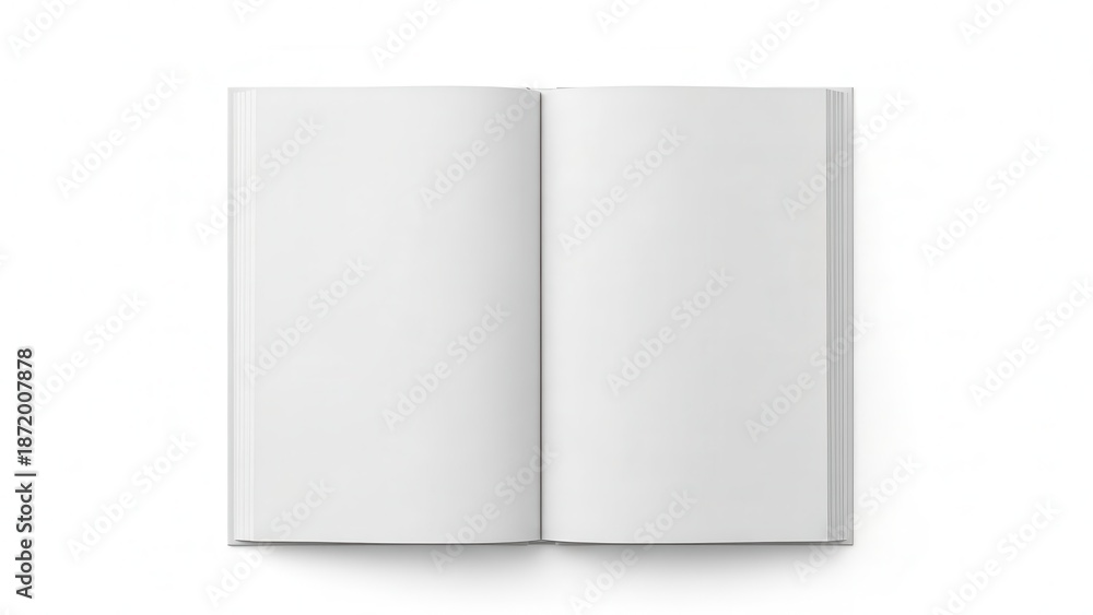 Fototapeta premium Open blank book mockup with empty white pages isolated on white background