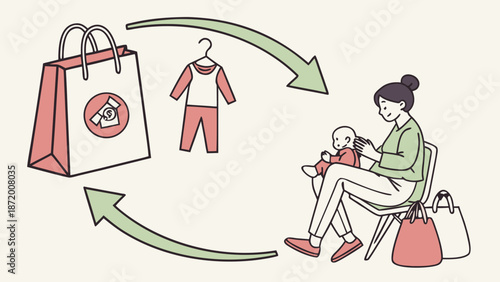 Sustainable fashion illustration with mother and baby.