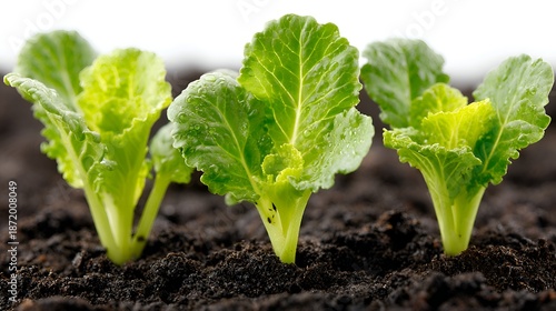 Wallpaper Mural Fresh young lettuce sprouts emerge from the dark fertile soil illuminated against a bright white background in sptime garden tending effort. Torontodigital.ca