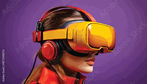 Woman Immersed in Virtual Reality with VR Headset and Headphones.