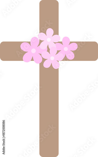 Floral Cross Easter Flat Vector Illustration.
Christian Cross with Flowers, Spring Religious Clip art  Design.
Transparent background. SVG file.