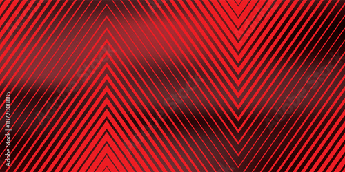 Red arrows background. Abstract triangle gradient wallpaper. Repeated arrow stripes backdrop for flyer, banner, poster, presentation. Thin to thick linear game or sport texture. Vector masculine bg