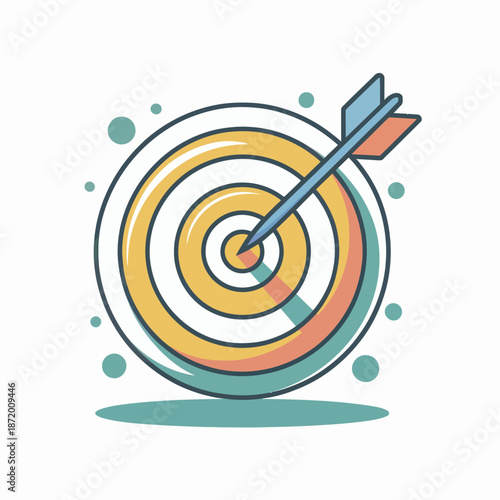 Arrow hitting bullseye target on colorful background illustration