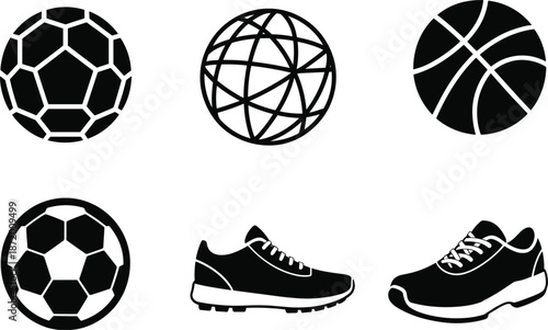 Sports Balls and Athletic Shoes Silhouettes untitled illustration