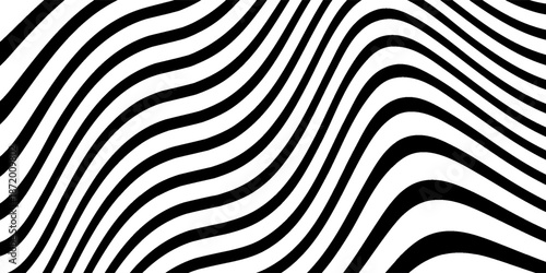 Abstract black and white striped background. Geometric pattern with visual distortion effect. Illusion of rotation. Op art.