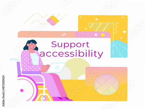 Woman in wheelchair using laptop promoting digital accessibility