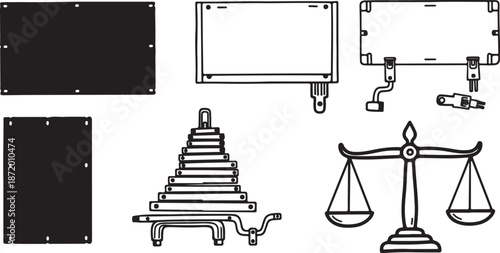 Law and Justice Symbols in Black and White Illustration
