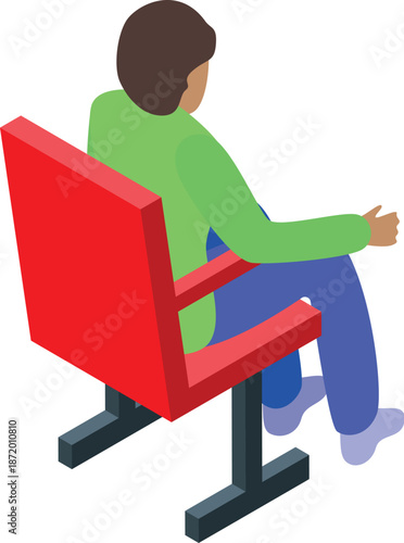 Spectator enjoying film in movie theater, sitting on red comfortable chair