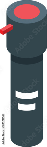 Studio microphone recording audio with red button and white stripes in isometric view