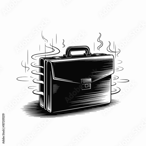 Haunted briefcase with smoke vector, corporate mystery and secrets – Ideal for hidden potential, business intrigue, or supernatural office concepts.