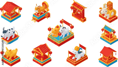 Chinese New Year festival stalls and animals