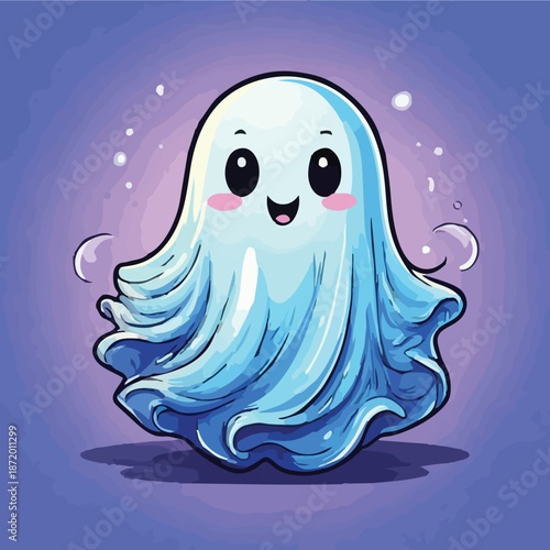 Cute Cartoon Ghost with Big Eyes and Rosy Cheeks.