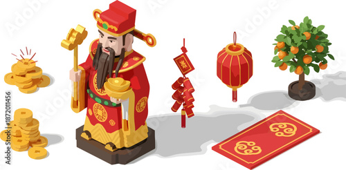 main subject statue god of prosperity