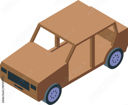 Isometric view of a cardboard car frame, highlighting the basic structure of a vehicle in automobile design