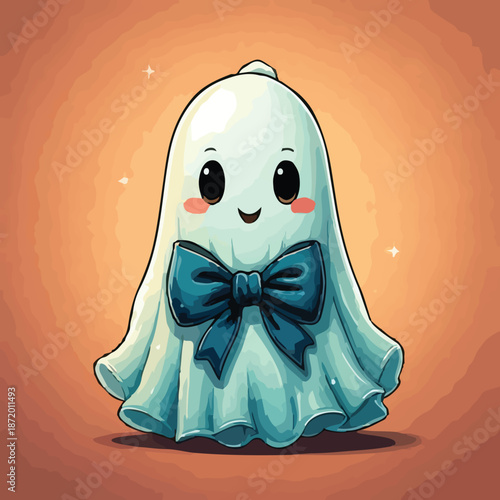 Charming Cartoon Ghost with Bow Tie for Halloween.
