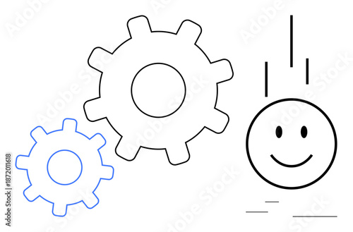 Teamwork concept. Two gears and a happy face teamwork, collaboration, and process efficiency. Teamwork improves productivity, problem-solving, and workflow. Perfect for business, innovation
