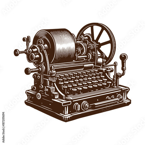 Vintage telegraph machine with wheels and controls