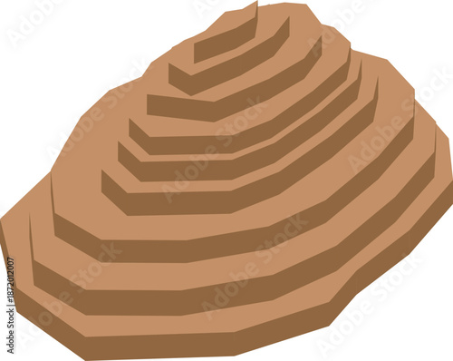 Low poly spiral mound representing ancient civilizations, archaeological heritage, and historical landmarks