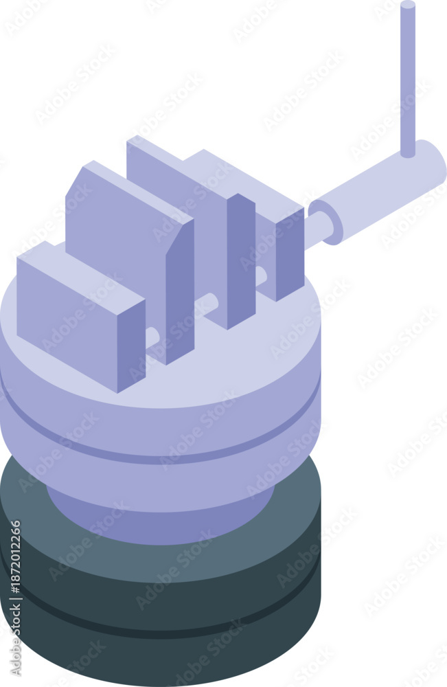 Fototapeta premium Futuristic weapon system rotating and aiming, equipped with an antenna, showcased in an isometric view