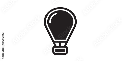 Hot air balloon vector icon, flying and adventure symbol, outline and filled style, clean black line and solid design, minimal flat icon, isolated on transparent background, suitable for UI, web, app,