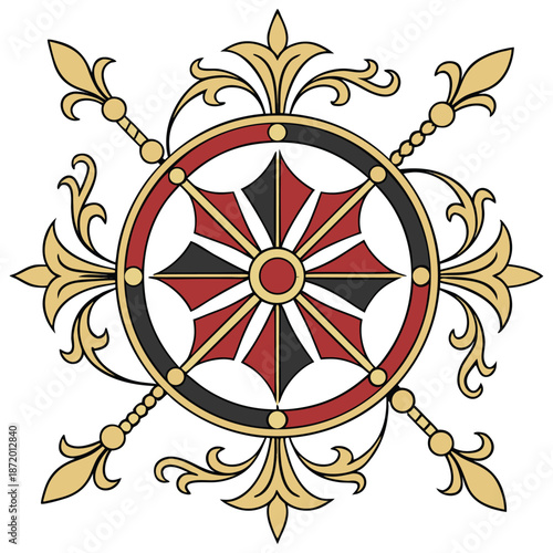 Symmetrical Mandala Style Heraldic Symbol for Printing and Textile Design