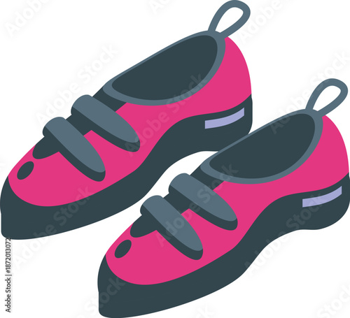 Pink climbing shoes with three velcro straps, essential equipment for climbers engaging in bouldering or rock climbing