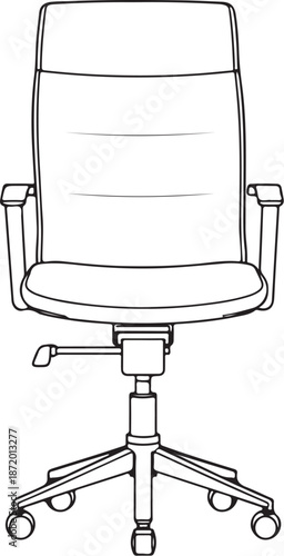 Office Chair on Wheels Hand-drawn Sketch Drawing Vector Illustration, Line Linear Symbol Engraving Coloring Book, Black and White Isolated