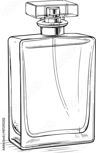Perfume Bottle Hand-drawn Sketch Drawing Vector Illustration, Line Linear Symbol Engraving Coloring Book, Black and White Isolated
