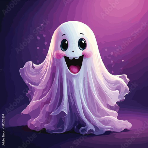Adorable Cartoon Ghost with a Cheerful Expression and Playful Design.
