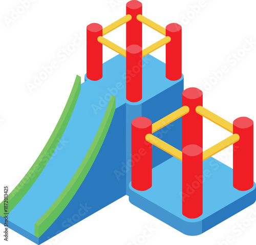 Inflatable bouncy castle featuring a slide and play area, providing entertainment for children at playgrounds and parties