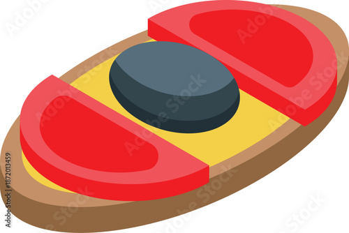 Isometric bruschetta with tomato, olive and cheese, representing a healthy and tasty appetizer or snack