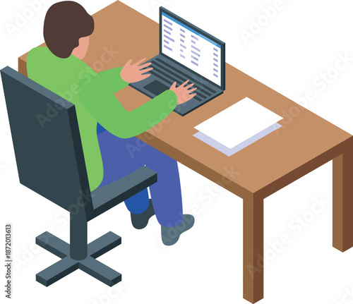 Programmer writing code using computer, developing new software at workplace