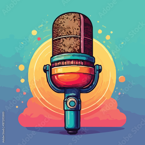Retro Microphone Illustration with Vibrant Colors and Detailed Design.